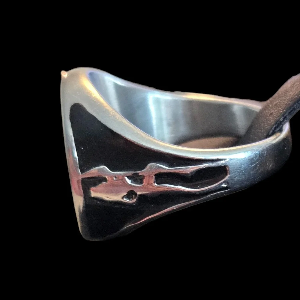 Strip Club‎ Choppers Biker Signet Ring Silver Tone Black Enamel Size 11
